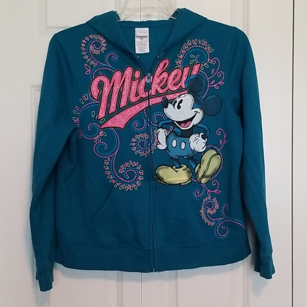 Disney Mickey Mouse blue zip hooded sweatshirt jacket SZ XL